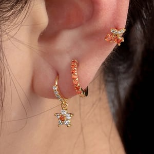 1 Piece Simple Series Classic Cherry Copper  Gold Color Zircon Women's Stud Earrings h5 Picture2